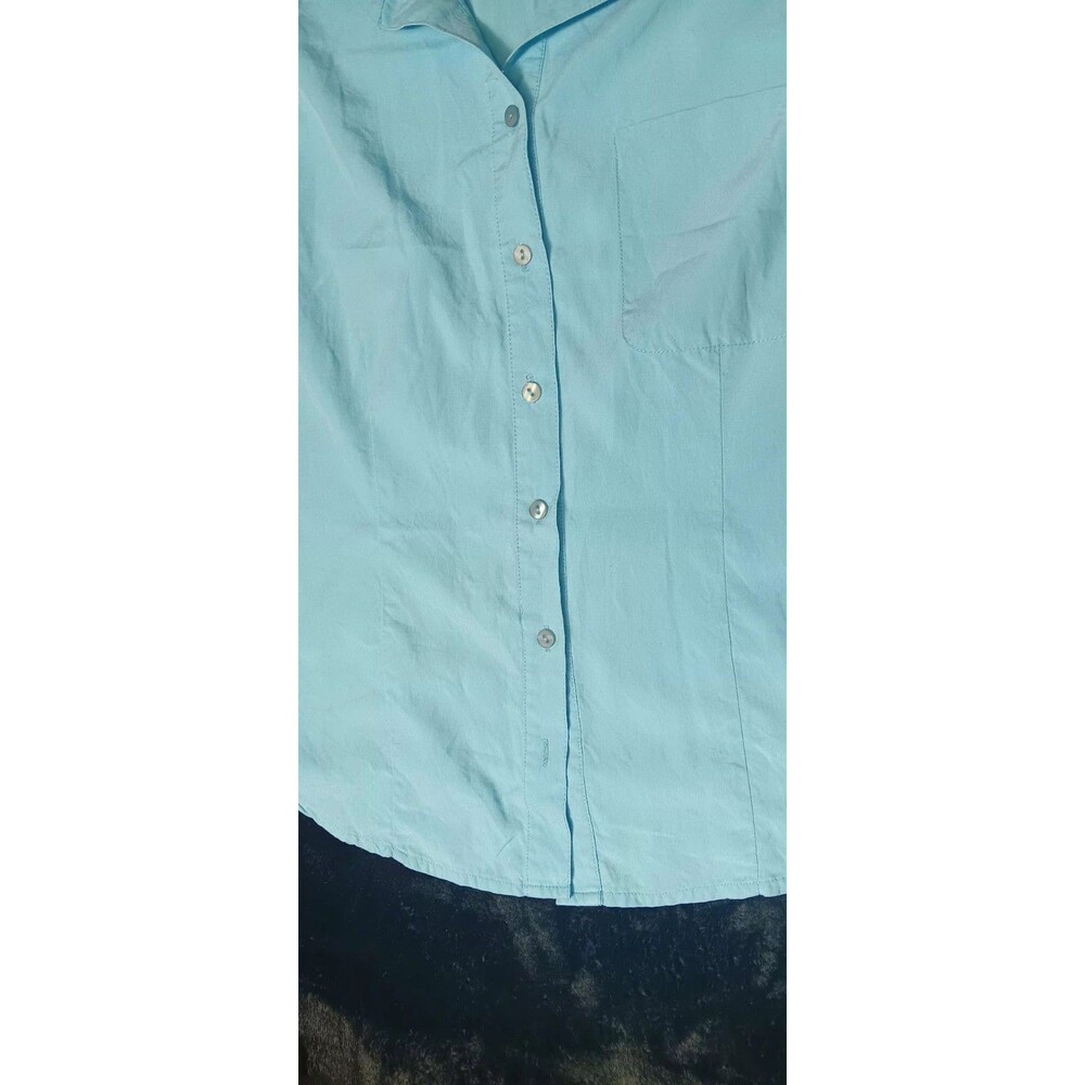 Silkland 100% Silk Sleeveless Button Blouse S Aqua Blue Quiet Luxury Old Money - Picture 7 of 11